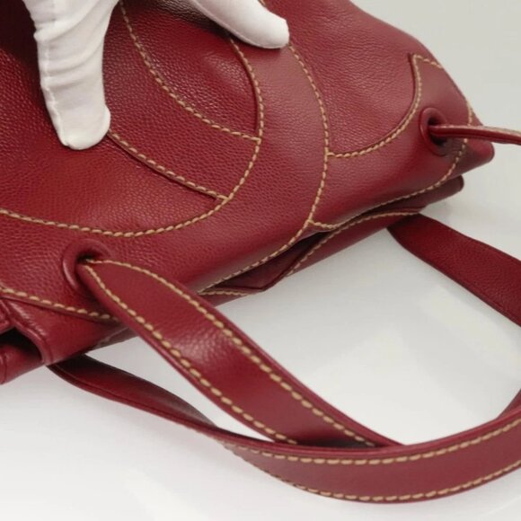 CHANEL Wild Stitch Hand Bag Grained Calf Skin Bordeaux Gold CC Auth 126239V - Picture 8 of 14